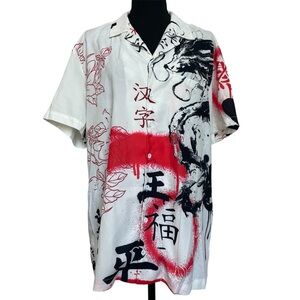 Men's Graphic Print Casual Shirt - White, Red, Black